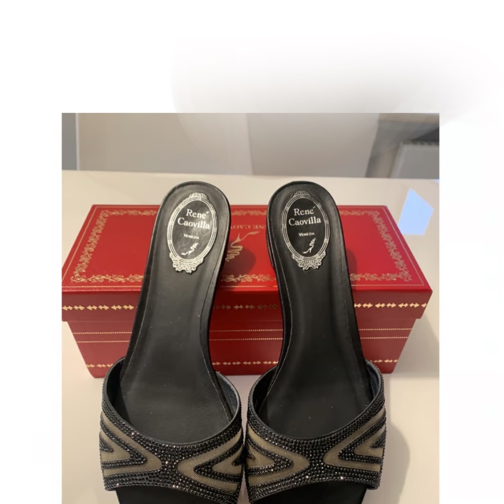Rene Caovilla Swarovski Crystal slide Flat Sandals Black Sz:42